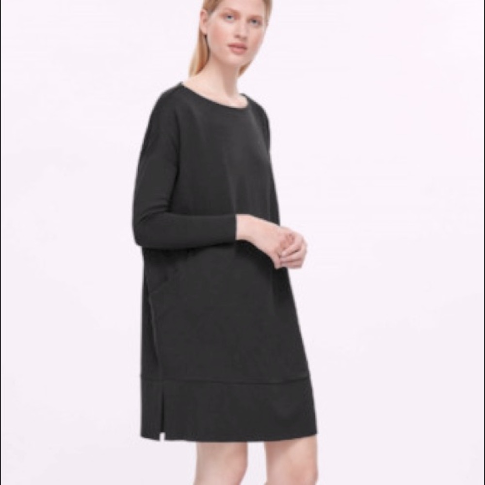 COS Black Jersey Shift Dress sz M long sleeve